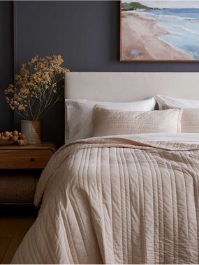 New Quince Organic Cotton Stripe Stitch Quilt Set King - Sand MSRP $149.90